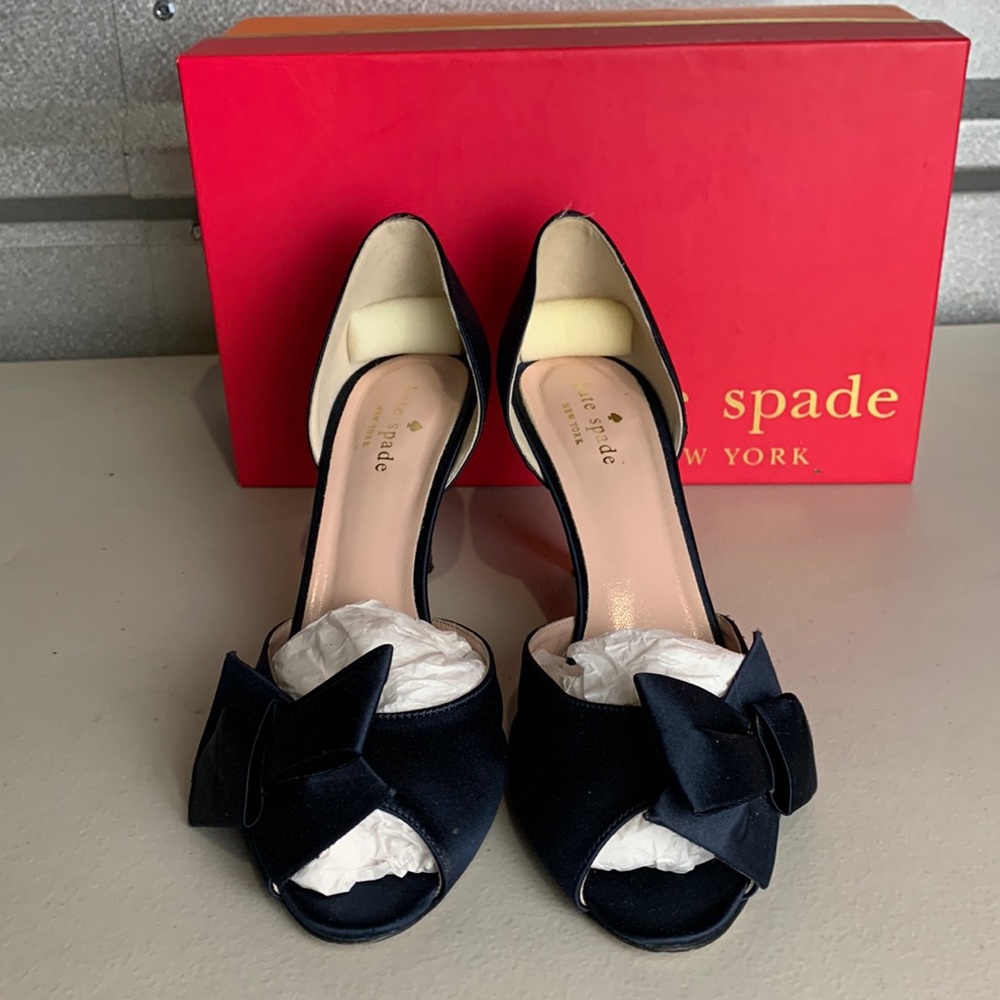 Kate Spade Navy Blue Heels with Bow Detail